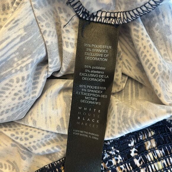 WHBM blue white patterned ruffle neck sleeveless blouson blouse Size L EUC - Picture 8 of 10